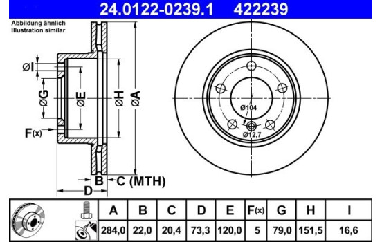 Brake Disc 24.0122-0239.1 ATE, Image 3