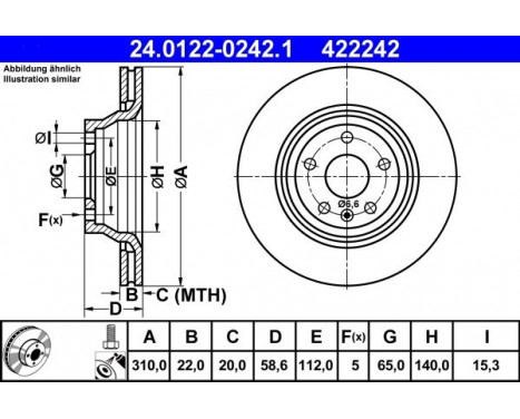 Brake Disc 24.0122-0242.1 ATE, Image 2