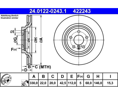 Brake Disc 24.0122-0243.1 ATE, Image 2