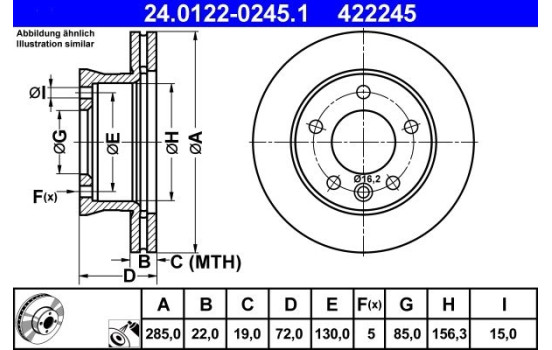 Brake Disc 24.0122-0245.1 ATE, Image 2