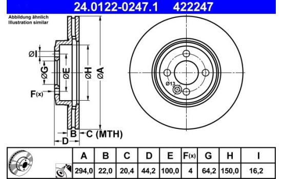 Brake Disc 24.0122-0247.1 ATE, Image 2