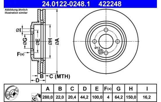 Brake Disc 24.0122-0248.1 ATE, Image 3