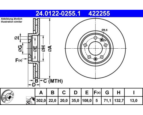 Brake Disc 24.0122-0255.1 ATE, Image 2