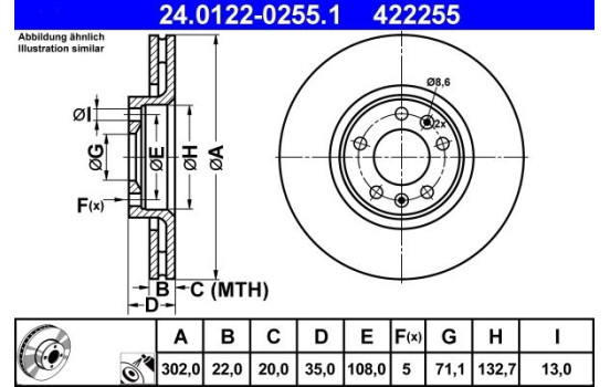 Brake Disc 24.0122-0255.1 ATE, Image 2