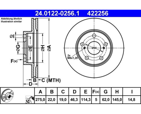 Brake Disc 24.0122-0256.1 ATE, Image 2