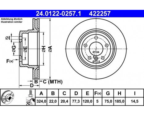 Brake Disc 24.0122-0257.1 ATE, Image 2