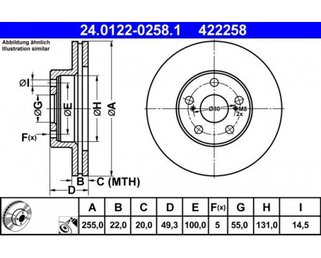 Brake Disc 24.0122-0258.1 ATE, Image 2