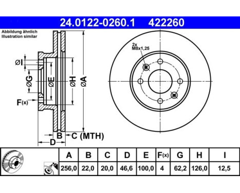 Brake Disc 24.0122-0260.1 ATE, Image 2