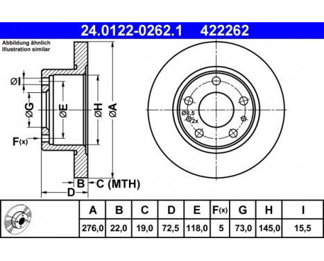 Brake Disc 24.0122-0262.1 ATE, Image 2