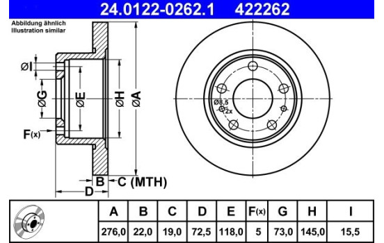 Brake Disc 24.0122-0262.1 ATE, Image 2