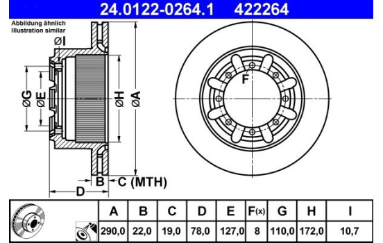 Brake Disc 24.0122-0264.1 ATE, Image 2