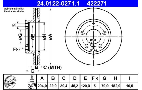 Brake Disc 24.0122-0271.1 ATE, Image 2