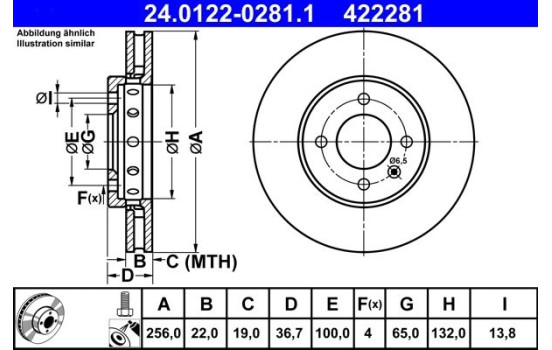 Brake Disc 24.0122-0281.1 ATE, Image 2