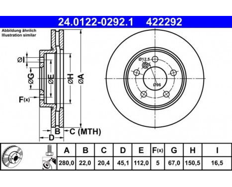 Brake Disc 24.0122-0292.1 ATE