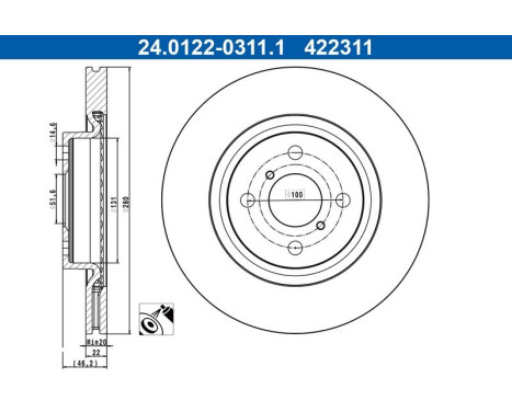 Brake Disc 24.0122-0311.1 ATE, Image 2