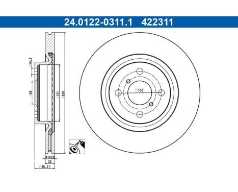 Brake Disc 24.0122-0311.1 ATE, Image 2