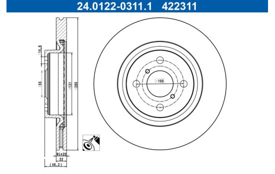 Brake Disc 24.0122-0311.1 ATE, Image 2