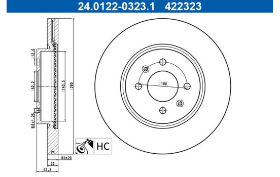 Brake disc 24.0122-0323.1 ATE