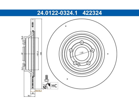Brake disc 24.0122-0324.1 ATE