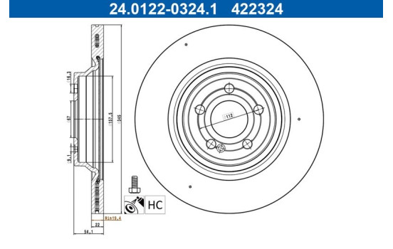 Brake disc 24.0122-0324.1 ATE