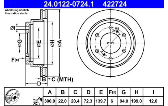 Brake Disc 24.0122-0724.1 ATE, Image 2