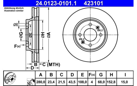 Brake Disc 24.0123-0101.1 ATE, Image 2