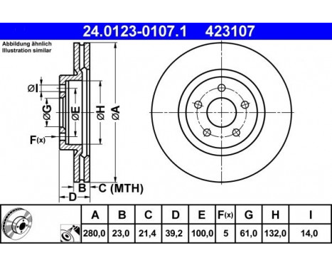 Brake Disc 24.0123-0107.1 ATE, Image 2