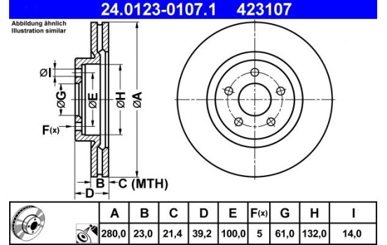 Brake Disc 24.0123-0107.1 ATE, Image 2