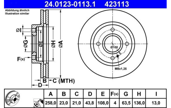 Brake Disc 24.0123-0113.1 ATE, Image 2