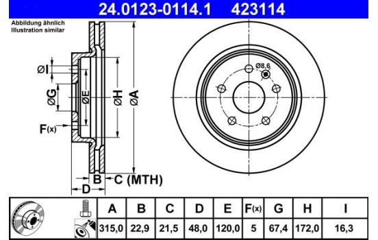 Brake Disc 24.0123-0114.1 ATE, Image 2