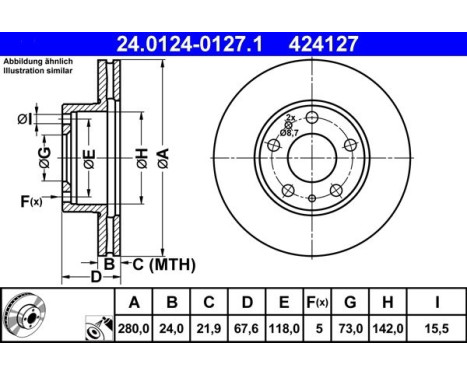 Brake Disc 24.0124-0127.1 ATE, Image 2