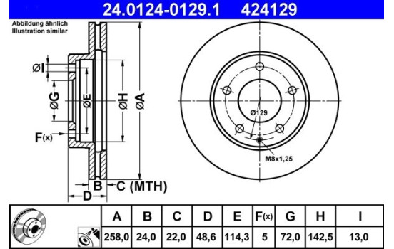 Brake Disc 24.0124-0129.1 ATE, Image 2