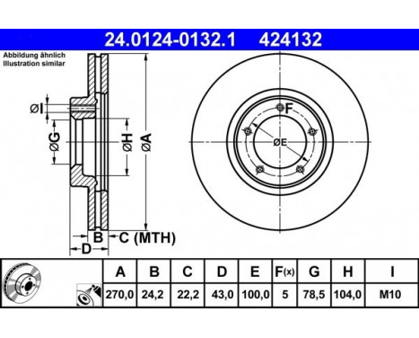 Brake Disc 24.0124-0132.1 ATE, Image 2