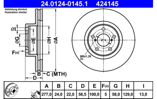 Brake Disc 24.0124-0145.1 ATE, Image 2