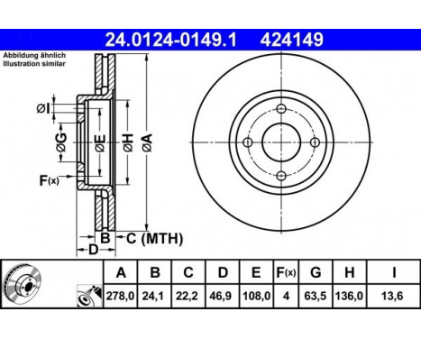 Brake Disc 24.0124-0149.1 ATE, Image 2