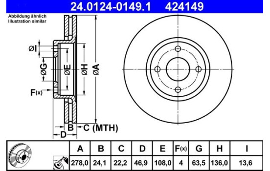 Brake Disc 24.0124-0149.1 ATE, Image 2