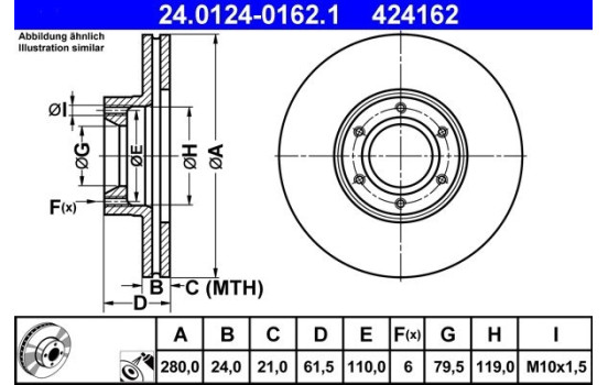 Brake Disc 24.0124-0162.1 ATE, Image 2