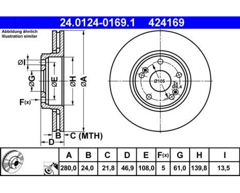 Brake Disc 24.0124-0169.1 ATE, Image 2