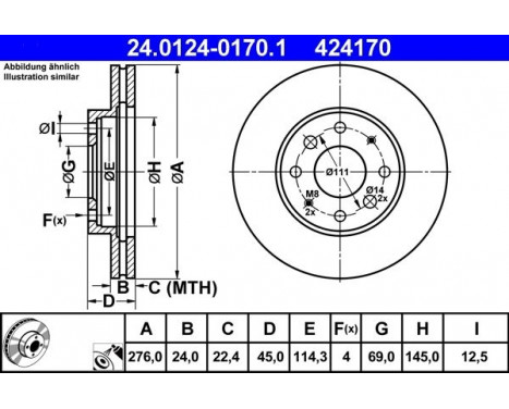 Brake Disc 24.0124-0170.1 ATE, Image 2