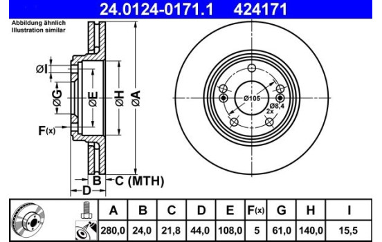 Brake Disc 24.0124-0171.1 ATE, Image 2