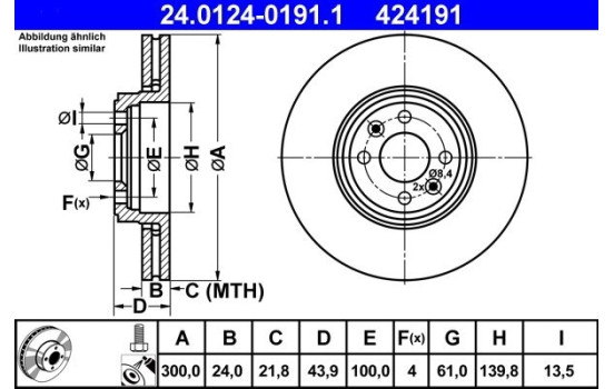 Brake Disc 24.0124-0191.1 ATE, Image 2