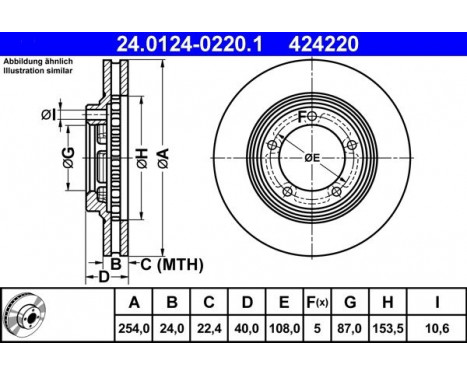 Brake Disc 24.0124-0220.1 ATE, Image 2