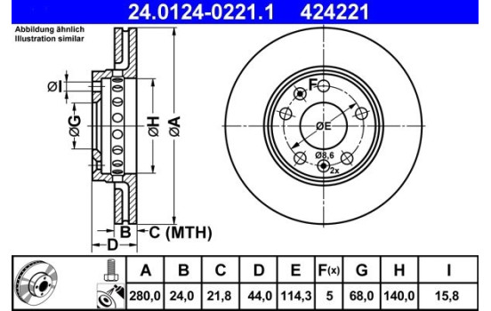 Brake Disc 24.0124-0221.1 ATE, Image 3