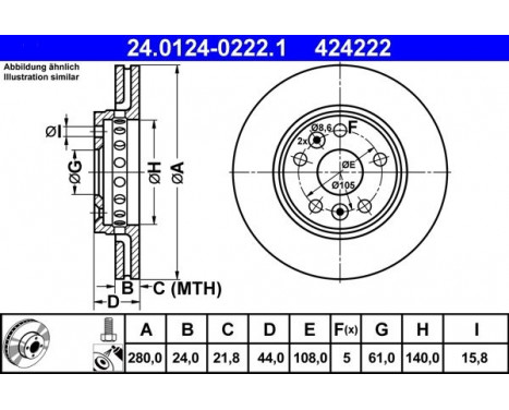 Brake Disc 24.0124-0222.1 ATE, Image 2