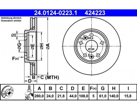 Brake Disc 24.0124-0223.1 ATE, Image 2