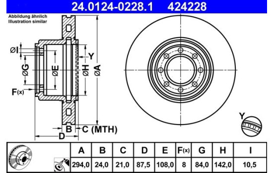 Brake Disc 24.0124-0228.1 ATE, Image 2