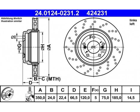 Brake Disc 24.0124-0231.2 ATE, Image 2