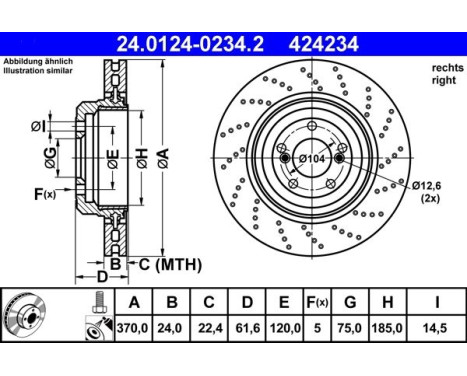 Brake Disc 24.0124-0234.2 ATE, Image 2