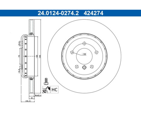 Brake disc 24.0124-0274.2 ATE