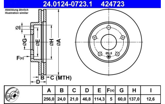 Brake Disc 24.0124-0723.1 ATE, Image 2